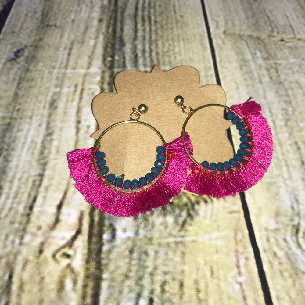 Pink Color Fringe Earrings!